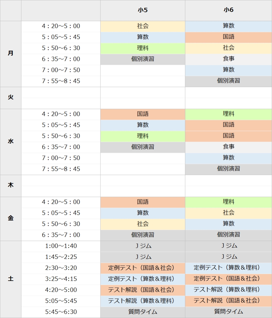 スケジュールと時間割 元住吉の学習塾 陽光学院